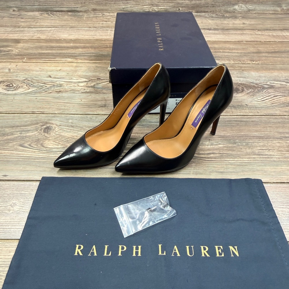 Ralph Lauren Womens EU 36.5 US 6.5 Celia Pump Black Leather Stiletto Pointed Toe